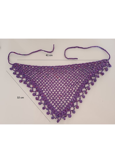 Anne-kız File Pullu Örgü Bandana-yazlık-saç Bandanası -plaj Uyumlu-mor