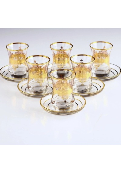 561-201 Çay Takımı By Nida Altın Dekor 6 Kişilik 12 Parça Altın