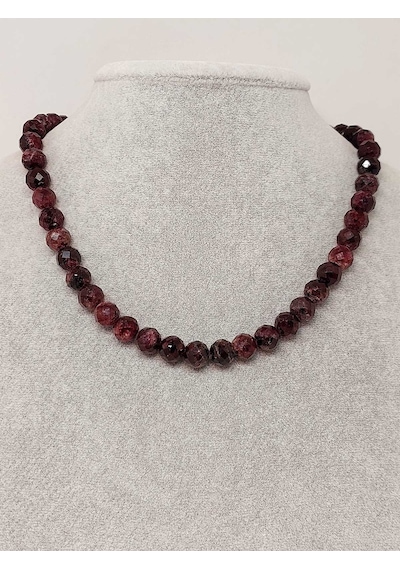 Lal Granat Garnet Taşı Faset Kesim Kolye 8mm Sabit Klipsli