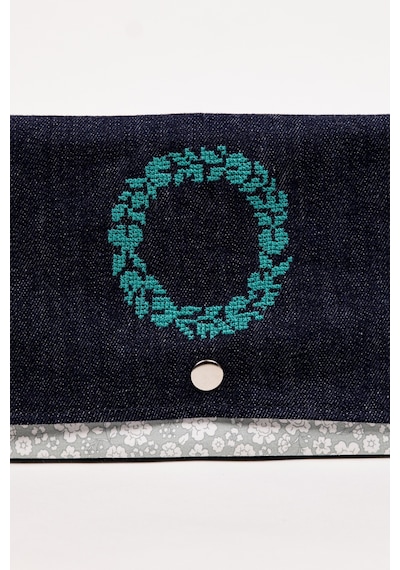 Fabric Craft Bag Kadın Kumaş Cüzdan Nakışlı Lacivert - Yeşil