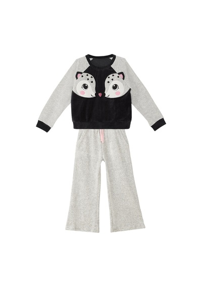 Denokids İkiz Ceylan Kız Çocuk Gri Kadife Eşofman Takım Gri