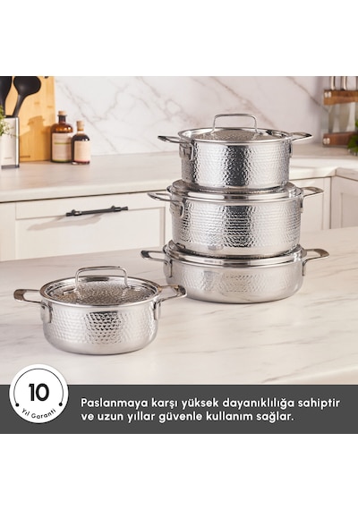Karaca Power Steel 316+ 3ply Voyager İndüksiyon Tabanlı 8 Parça Çelik Tencere Seti Gümüş