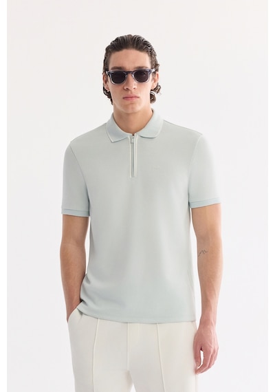 Avva Erkek Su Yeşili Kıvrılmaz Polo Yaka Fermuarlı Bi-stretch İnterlok Regular Fit T-shirt A61y1003