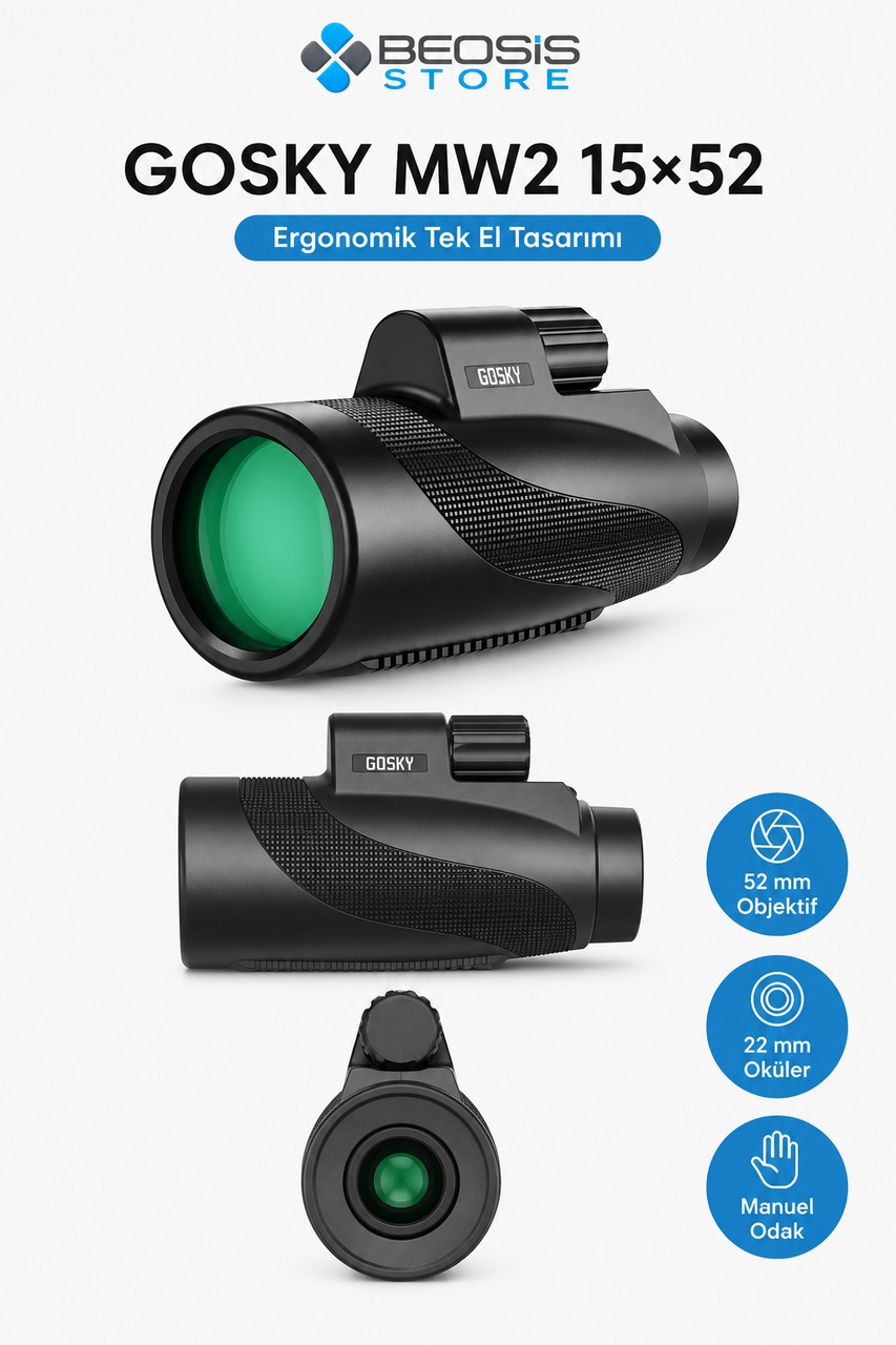 Gosky Mw2 15x52 Hd Monoküler Dürbün Bak4 Prizma, Fmc Optik, Ipx7 Suya Dayanıklı, Telefon Adaptörü