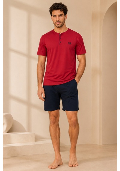 Loule Erkek Lacivert Penye Yazlık Kışlık Pijama Takımı 4 Parça