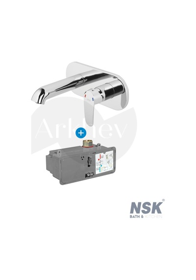 Nsk Lena Plus Ankastre Lavabo Bataryası - Krom / Smartbox İç Set Sıva Altı Grubu Dahil - Arkhev0016 Parlak Krom