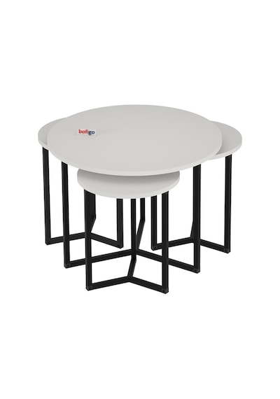 Bofigo 4lü Orta Sehpa Yan Sehpa Dekoratif Sehpa Metal Sehpa Yonca Beyaz Beyaz