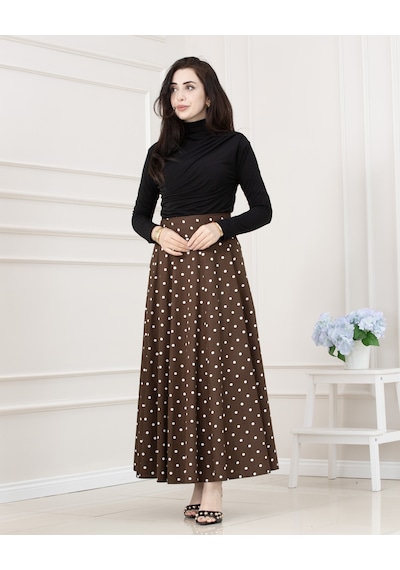 Sevitli Puantiyeli Maxi Etek-kahverengi-5718