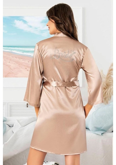 Faal 5911 Kadın Saten Bride Sabahlık-vizon Vizon