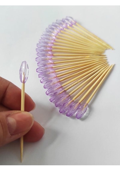 100 Adet Dekoratif Lila Oval Boncuklu Pasta Kürdanı 6 cm - Boncuk 6x12 mm