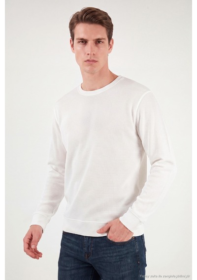 Buratti Pamuklu Relaxed Fit Bisiklet Yaka Sweat Erkek Sweat 5901257 Ekru
