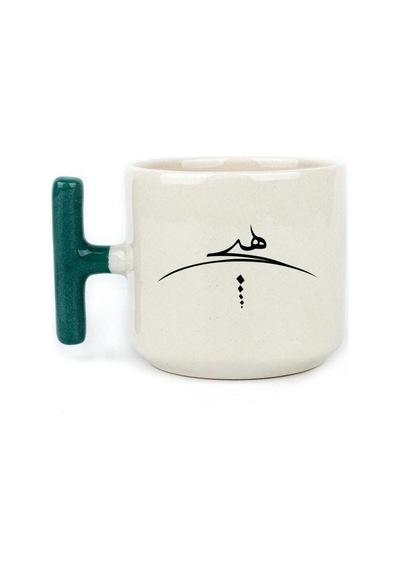 Hiçlik Sembolü Baskılı Mor Kulplu T Kupa Bardak Fincan Mug Yeşil Kulp