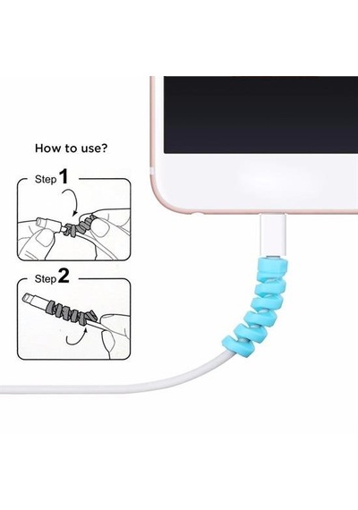 4lü Apple, Android Şaj Kablosu Koruyucu Silikon Spiral Hediyelik