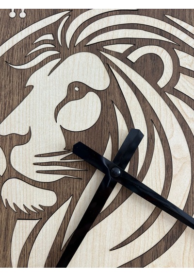 Safari Serisi - Aslan - Ahşap Duvar Saati - 40 Cm Ahşap