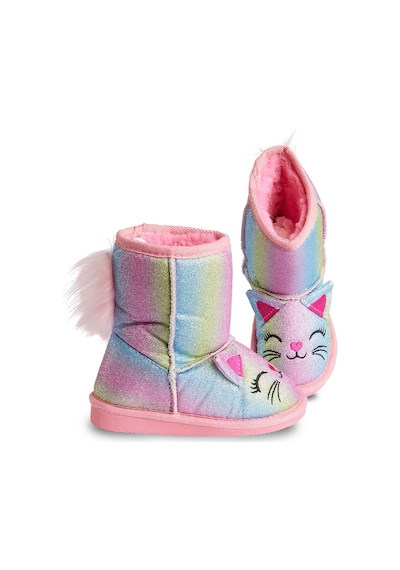 Denokids Kedi Renkli Simli Kız Çocuk Bot Pembe