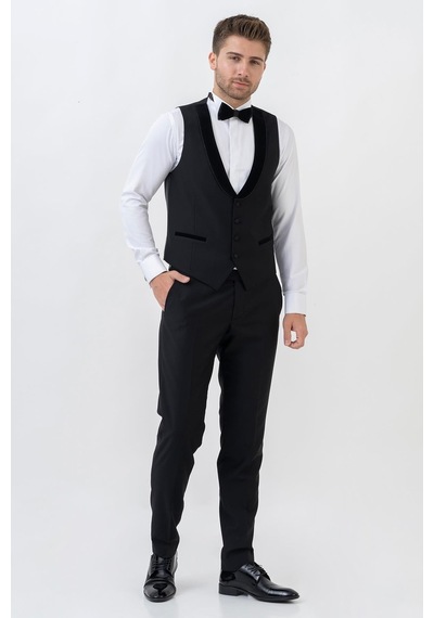 White Stone Meksiko D112 Şal Yaka Slim Fit Damatlık Takım Elbise Siyah - 44 Siyah