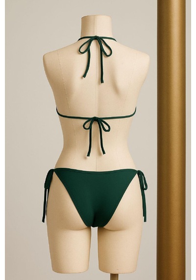 Kadın Yeşil Yandan Ve Boyundan Bağlamalı Bikini Mayo Takımı