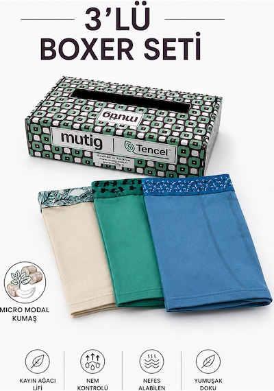 Mutig Tencel Modal Erkek Boxer 3'lü Krem
