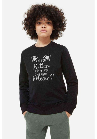 Tshirthane Are You Kitten Me Right Meow Baskılı Unisex Çocuk Siyah Sweat