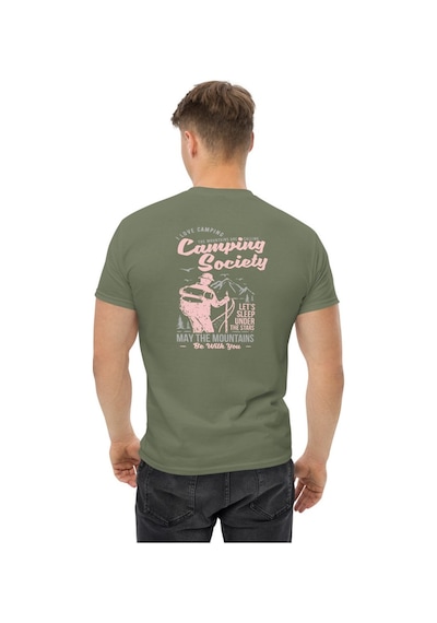 Wildstyle Camping Society Kamp Çadır Yıldız Doğa Gece Baskılı Unisex Pamuklu Tişört Haki