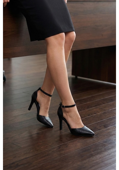 Erkan Saçmacı Sindy Siyah Vegan Bantlı İnce Topuklu Stiletto Ayakkabı