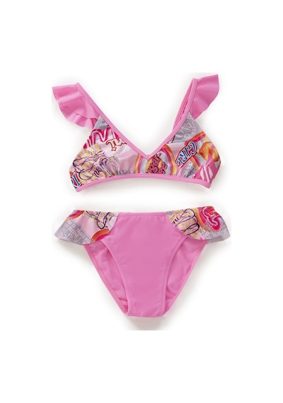 Endeep Kız Çocuk Parlak Desenli Volanlı Bikini Takımı Pembe