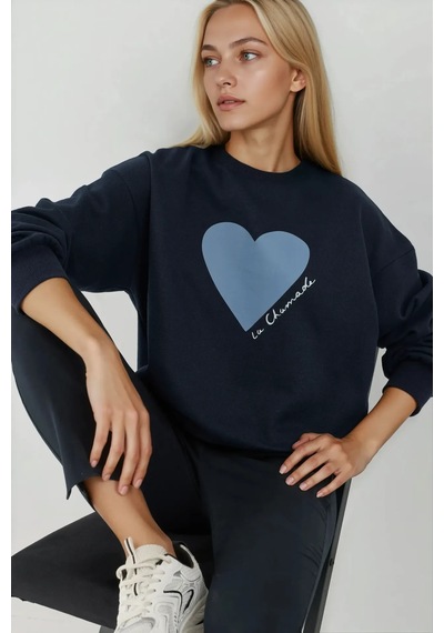 Hiccup Baskılı Yuvarlak Yaka Sweatshirt Lacivert