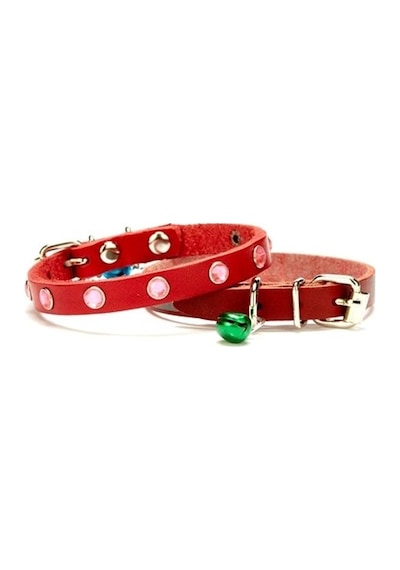 Doggie Taşlı Deri Kedi Tasması 1x21-25cm Kırmızı
