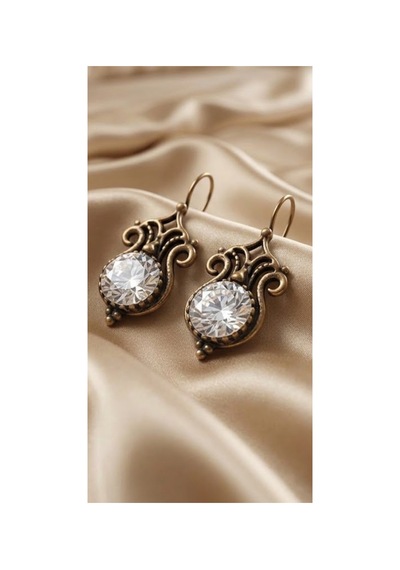 Bronz Kristal Taşlı Vintage Kadın Küpe Beyaz - 935450377 Beyaz