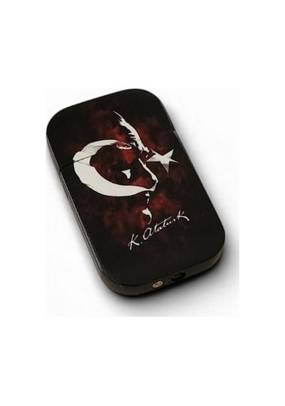 Türk Bayrağı Silüeti Ve Atatürk İmzalı Siyah Metal Çakmak - Minimalist Milli Tasarım Çok Renk