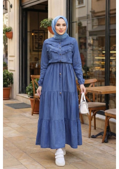 Hb Harma Time Butik Kadın Fırfır Detaylı Bağcıklı Koyu Kot Mavi Denim Elbise Koyu Mavi Hb Harma Time Butik Kadın Fırfır Detaylı Bağcıklı Koyu Kot Mavi Denim Elbise Koyu Mavi