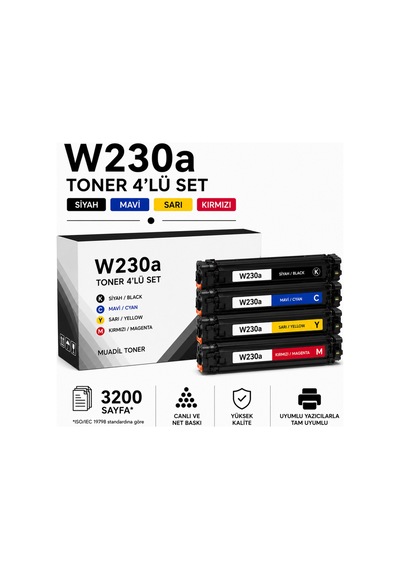 Hp W230a Toner 4'lu Set Siyah Mavi Sarı Kırmızı