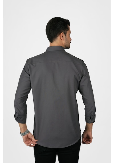 Füme Yaka Düğmeli Premium Şamre Slimfit Erkek Gömlek Füme