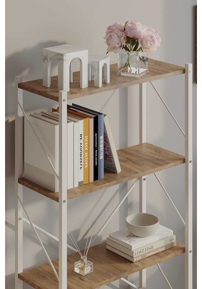 Dört Katli Çok Amaçli Rafli Kitaplik Beyaz Profil Çam Sunta 60x24x115 Cm Mtl020 Beyaz-çam