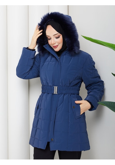 Eslemnur Nova Kumaş Şişme Mont 85cm Mavi