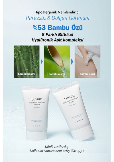 Luvum Bambu Özü ve Bitkisel Hyalüronik Asit İçeren Hipoalerjenik Yoğun Nemlendirici Luvum Bamboo Cream