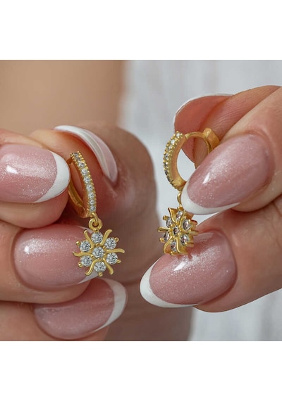 Gümüş Gold Sallantılı Güneş Kadın Küpe