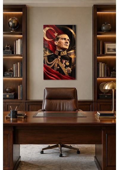 Atatürk Temalı Baskılı Cam Tablo - Uv Baskı Dekoratif Duvar Tablosu