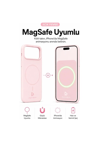 iPhone Uyumlu 17 Pro Max Aura Akıllı Magsafe Animasyonlu Silikon Kılıf Açık Pembe