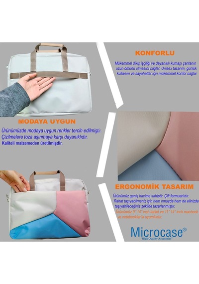 Microcase Honor Pad X8b 11 İnch İle Uyumlu Tablet Çantası 2 Bölmeli Al4227 Krem Pembe Mavi