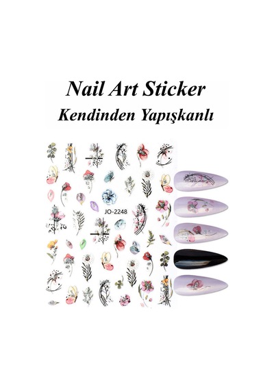 Nail Art Sticker Kendinden Yapışkanlı, Tırnak Süsleme, Tırnak Dövmesi Stikır 2248 Çok Renkli-2248
