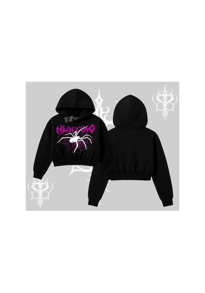 Tarzsokak Beyaz Crop Kapşonlu Sweatshirt Autumn Spider Siyah