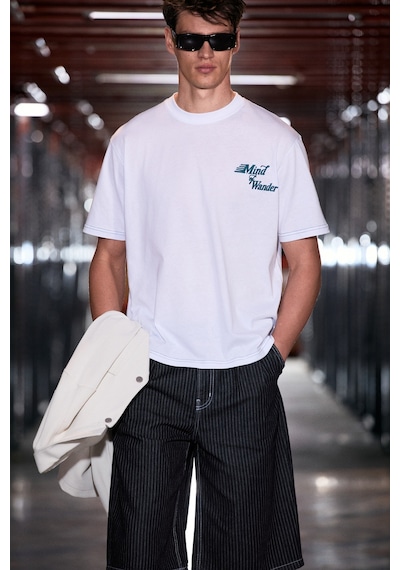 Grımelange Farıd Erkek %100 Organik Pamuklu Baskı Detaylı Yuvarlak Yaka Regular Fit Beyaz T-shirt