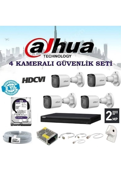 Dahua 2 Mp 4 Dış Mekan Kameralı Herşey Dahil Hdcvı Güvenlik Kamerası Seti