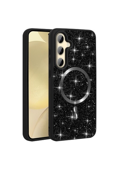 Galaxy S26 Kılıf Pırlanta Tasarımlı M-safe Şarj Özellikli Zore Mozaik Silikon Kapak Galaxy S26 Zore - Siyah