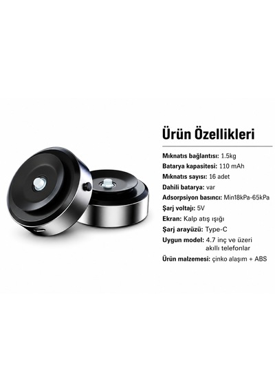 Manyetik Vakumlu Telefon Standı Magsafe Uyumlu Cam Ayna Fayans Masa Metal Ofis İçin Siyah