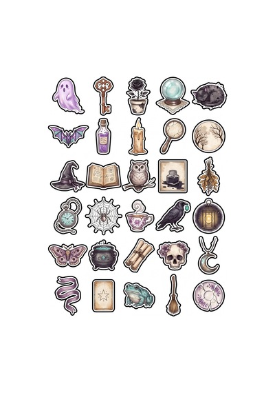 30 Adet Nostaljik Gotik Tema Sticker Seti - Defter Laptop Ajanda Scrapbook Çok Renkli