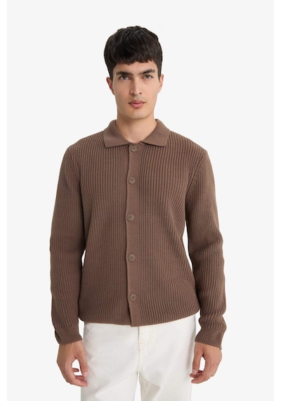 Defacto Standart Fit Polo Yaka Fermuarlı Triko Hırka E8397ax25cwbn595 Kahve