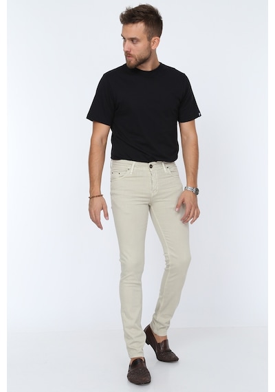 Digital Jeans Dar Kesim Erkek Likralı Açık Gri Kot Pantolon Krem Açık Gri