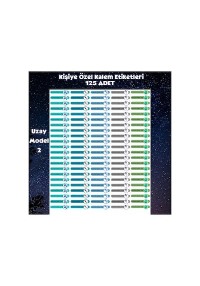 Kişiye Özel Uzay Temalı Kalem Etiketi 125 Adet - İsim Yazılı Sticker Diğer